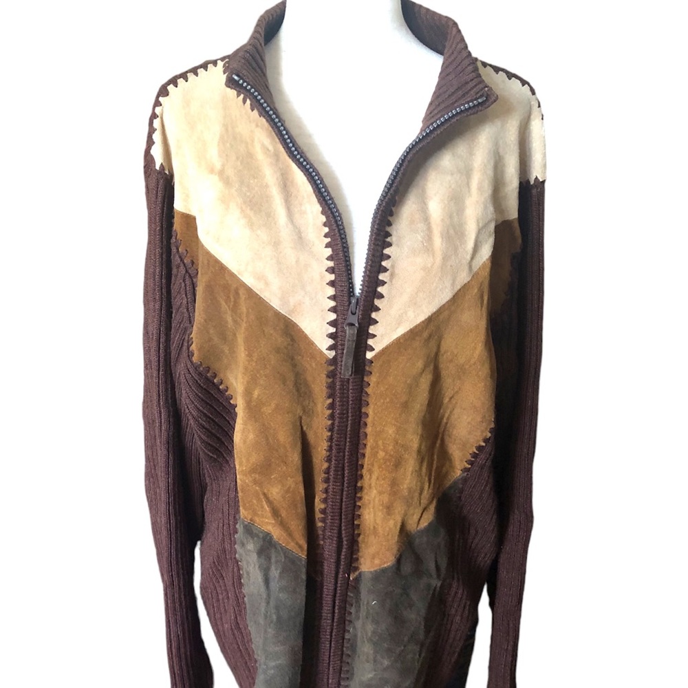 Vintage Designers Originals Studio Suede Brown Sweater 70s Grandmacore Jacket 1X - Picture 2 of 5